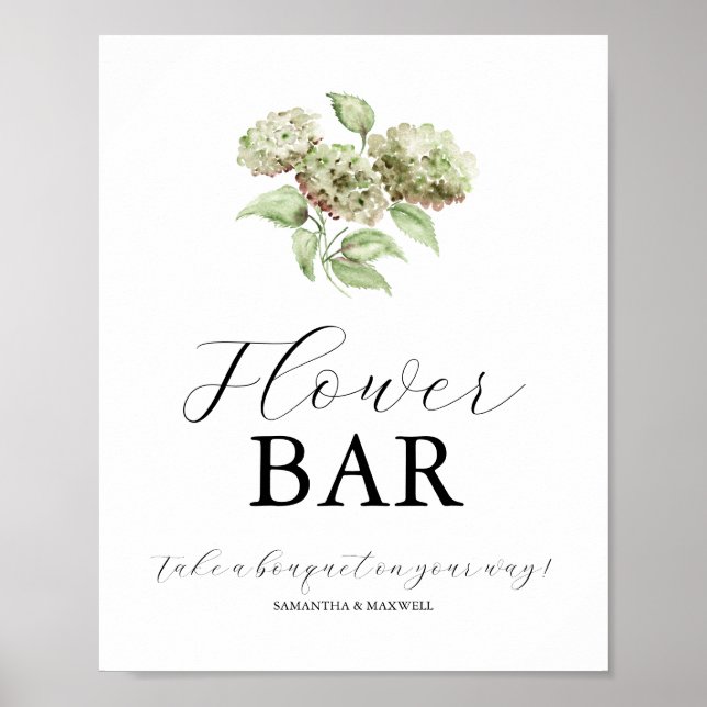 Green Hydrangea Wedding Flower Bar Signs (Front)