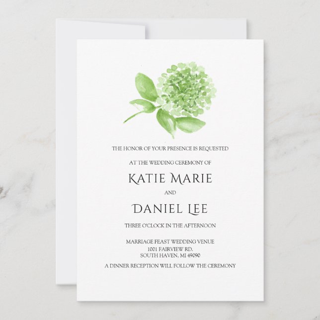 Green Hydrangea Wedding Invitation (Front)