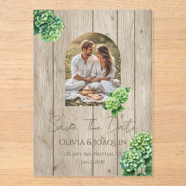 Green Hydrangea Wedding Invitation (Front)