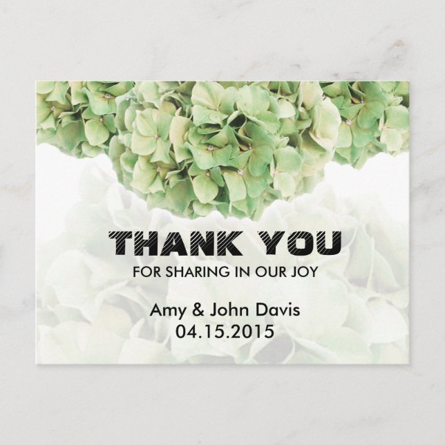 Green hydrangea wedding thank you notes hydrangea2 postcard (Front)