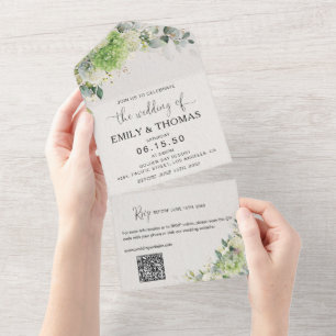 Green Hydrangeas All in One Wedding Invite