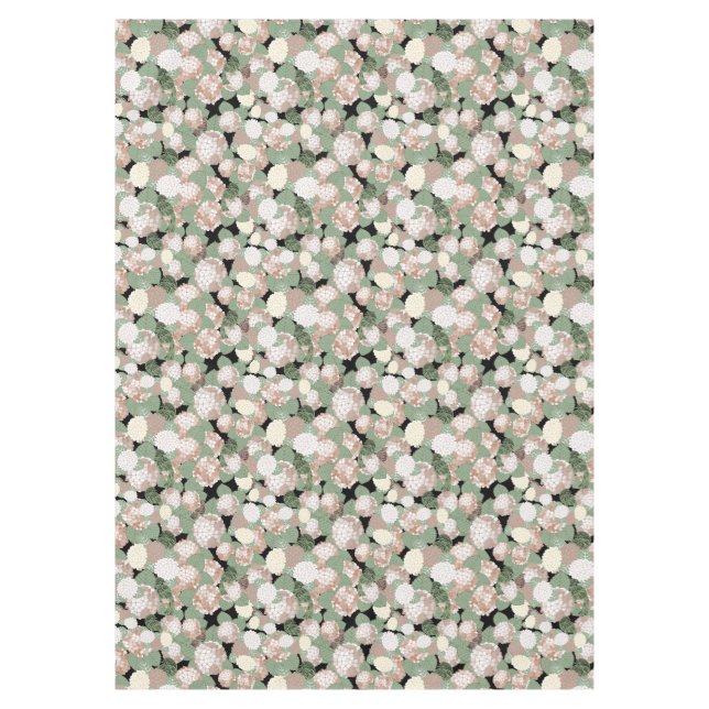 Green Hydrangeas and Birds Tablecloth (Front)