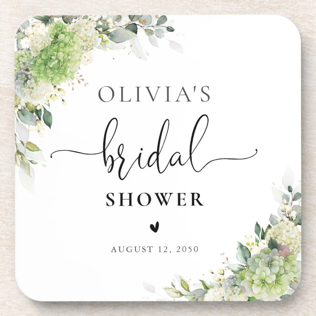 Green Hydrangeas Bridal Shower Coasters (Front)