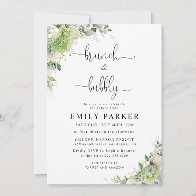 Green Hydrangeas Bridal Shower Invitation (Front)