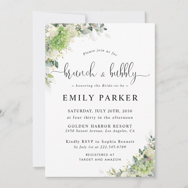 Green Hydrangeas Bridal Shower Invitation (Front)