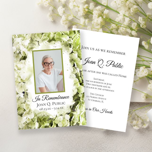Green Hydrangeas Watercolor Death Anniversary Invitation (Creator Uploaded)
