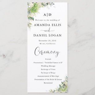 Green Hydrangeas Wedding Program Programme