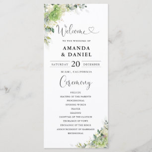 Green Hydrangeas Wedding Program Programme
