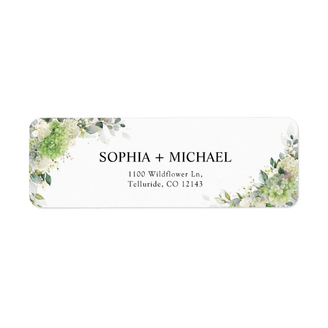Green Hydrangeas Wedding Return Address Label (Front)