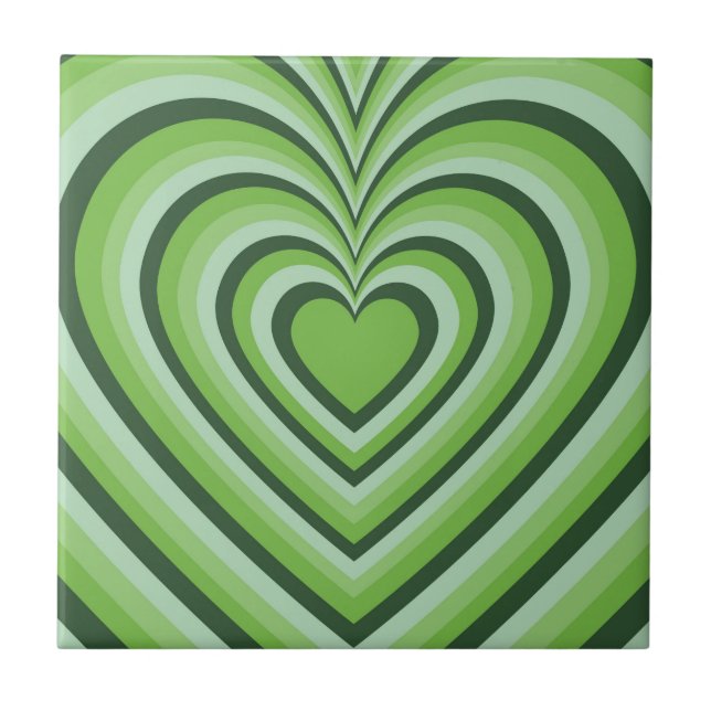 Green Hypnotic Heart Love Pattern Tile (Front)