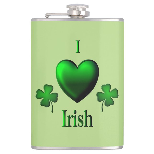 Green I Heart Irish Hip Flask (Front)