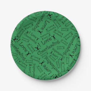 Green I love cheerleading Paper Plate