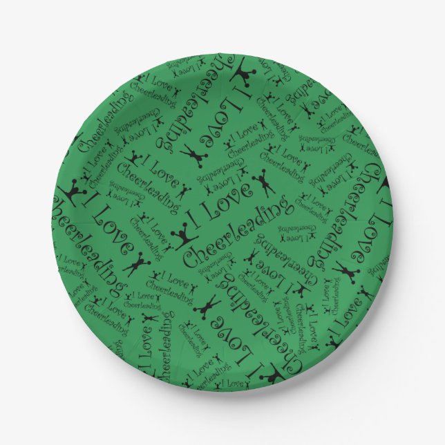 Green I love cheerleading Paper Plate (Front)