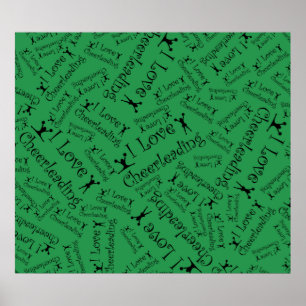 Green I love cheerleading Poster
