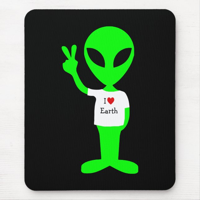 Green "I Love Earth" Alien Mouse Mat (Front)
