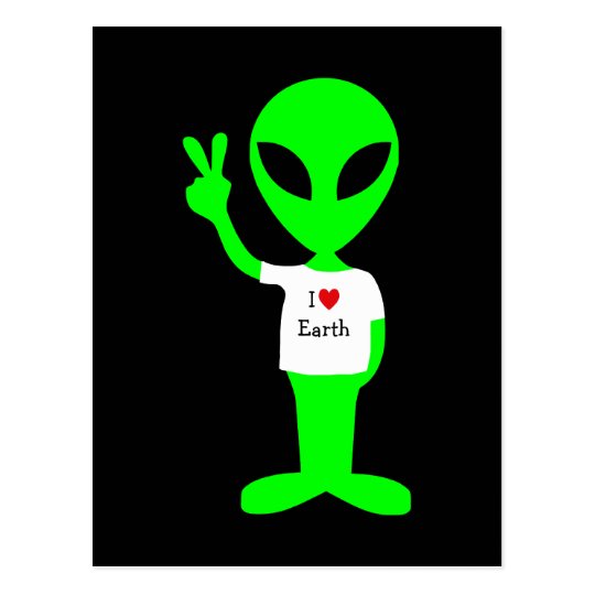 Green "I Love Earth" Alien Postcard
