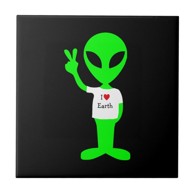 Green "I Love Earth" Alien Tile (Front)