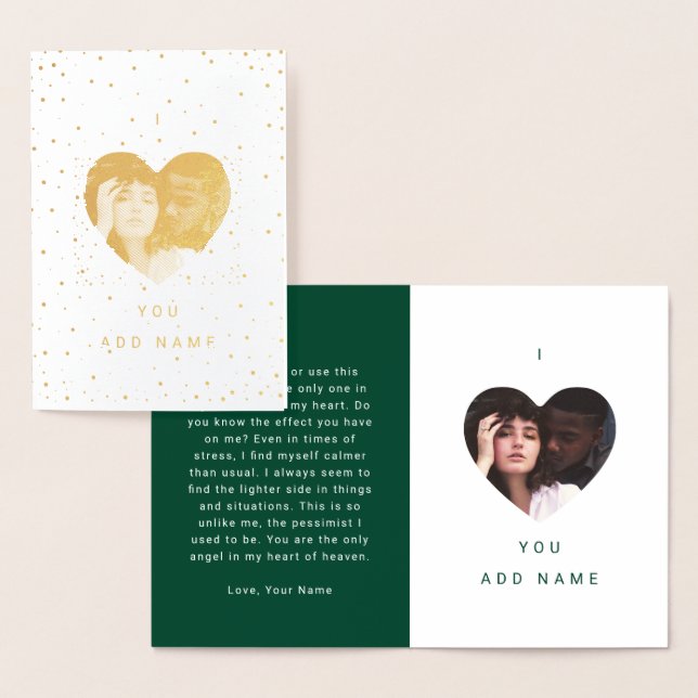 Green I Love You Luxury Photo Text Valentines Foil Card (Display)