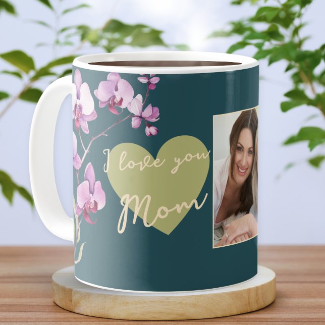 Green I Love You Mom Floral Mother's Day Photo Coffee Mug (Creator Uploaded)