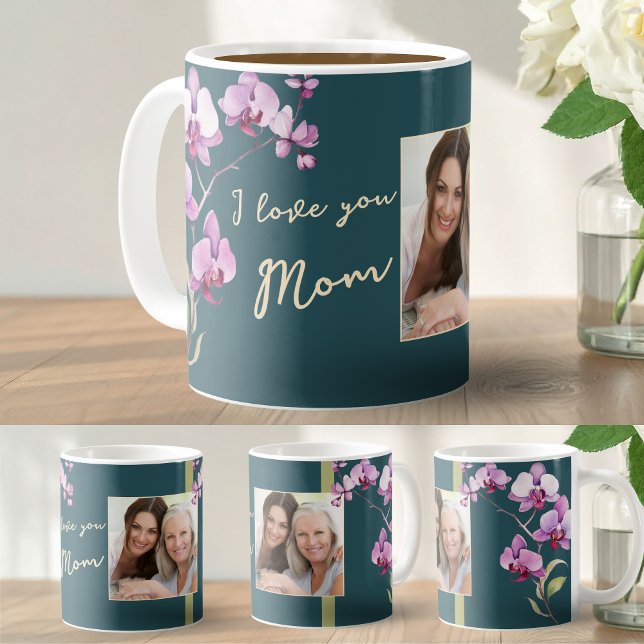 Green I Love You Mom Floral Mother's Day Photo Coffee Mug (Creator Uploaded)