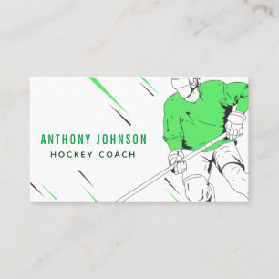 Green Ice Hockey Player Coach Silhouette Sports Business Card