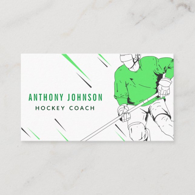 Green Ice Hockey Player Coach Silhouette Sports Business Card (Front)
