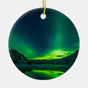Green Iceland Northern Lights Aurora Borealis Sky Ceramic Tree Decoration