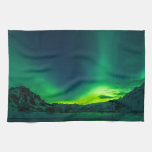 Green Iceland northern lights Tea Towel