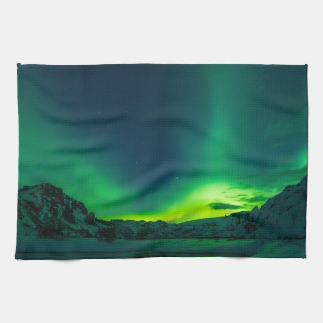 Green Iceland northern lights Tea Towel (Horizontal)