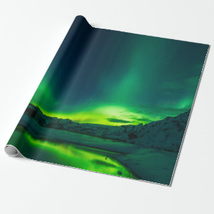 Green Iceland northern lights Wrapping Paper