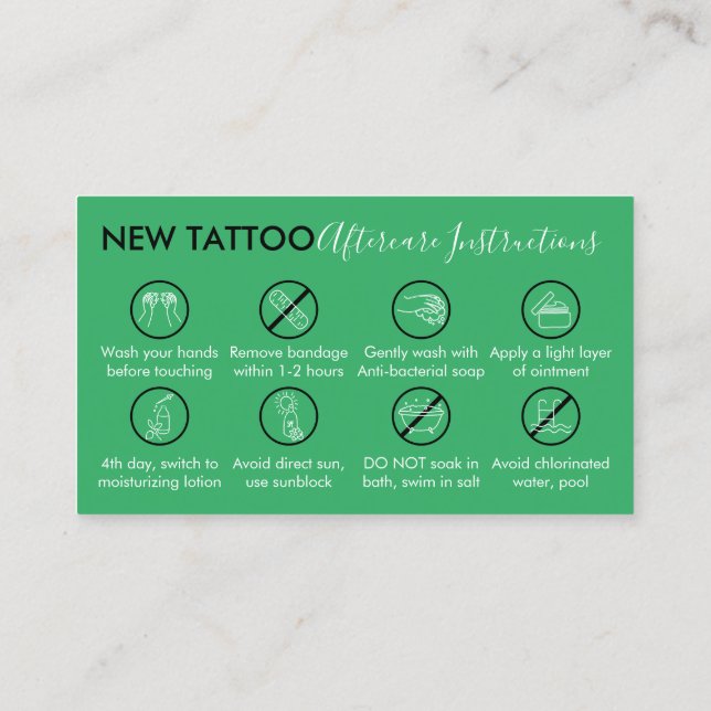 Green Icon Body Art Aftercare Instructions Tattoo Business Card (Back)
