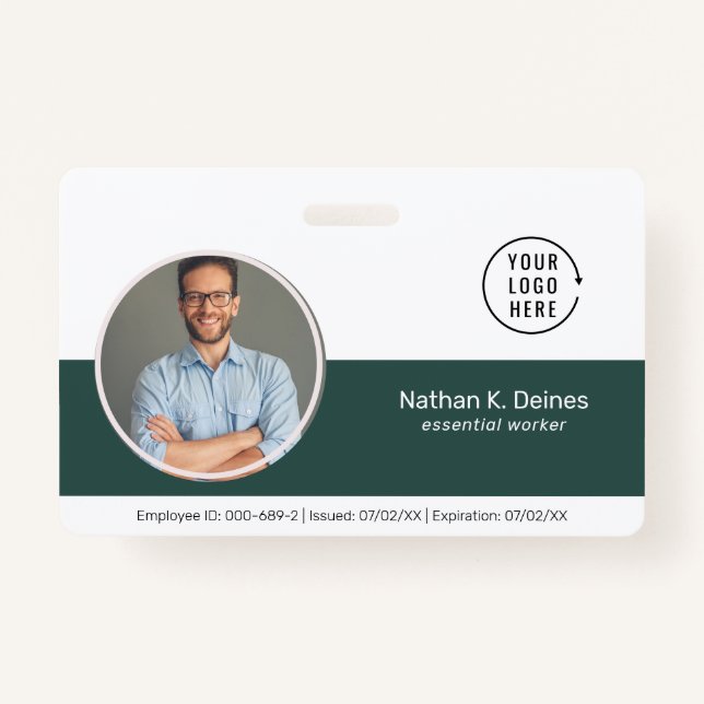 Green ID | Employee Photo ID Company Security  ID Badge (Front)
