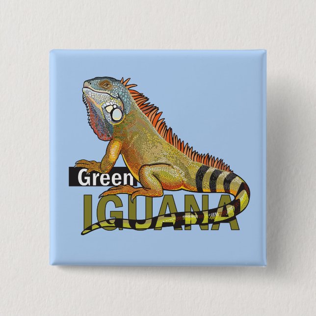 green iguana 15 cm square badge (Front)