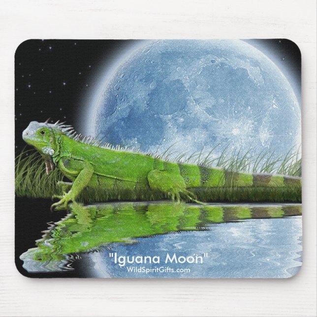 Green Iguana & Moon Wildlife Art Mousemat (Front)