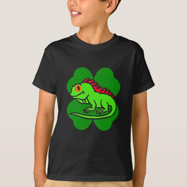 Green Iguana with four leaf clover T-Shirt (Front)