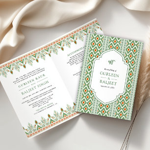 Green Ikat All in One Anand Karaj Sikh Wedding Invitation