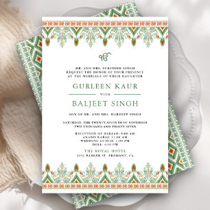 Green Ikat Anand Karaj Sikh Wedding Invitation