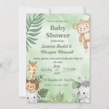 Green Illustrated Animals Baby Shower Invitation