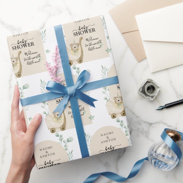 Green Illustrated Baby Shower Personalised Wrapping Paper (Gifting)