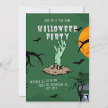 Green Illustrated Halloween Party Invitation