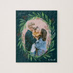 Green Illustrated Leaf Wreath Photo Frame Holiday Jigsaw Puzzle<br><div class="desc">Illustrated wreath of lush blue green leaves,  soft pine boughs and branches with tiny red berries frame your favorite photo making this puzzle a fun gift for parents and grandparents or any Christmas puzzle lover.</div>