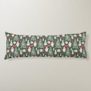 Green Illustrated Watercolor Background Christmas Body Cushion