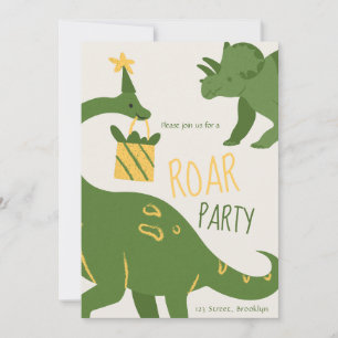 Green Illustrative Roar Birthday Party Invitation