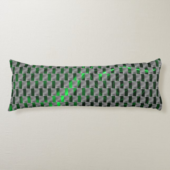 Green image under grey plaques, oblong squares? body cushion (Front)