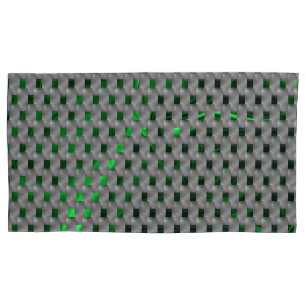 Green image under grey plaques, oblong squares. pillowcase