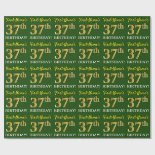 Green, Imitation Gold Look "37th BIRTHDAY" Wrapping Paper