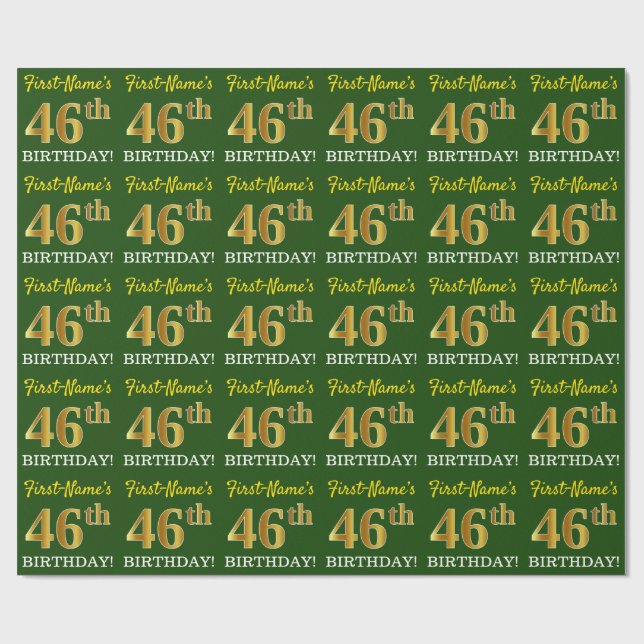 Green, Imitation Gold Look "46th BIRTHDAY" Wrapping Paper (Flat)
