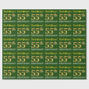 Green, Imitation Gold Look "55th BIRTHDAY" Wrapping Paper