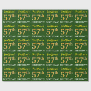 Green, Imitation Gold Look "57th BIRTHDAY" Wrapping Paper