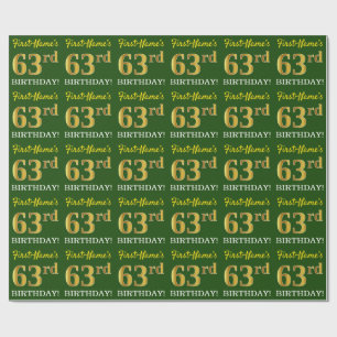 Green, Imitation Gold Look "63rd BIRTHDAY" Wrapping Paper